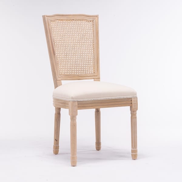 slide 2 of 12, Square Rattan Back Dining Chair Set of 2, Cream Linen Fabric Chairs Cream