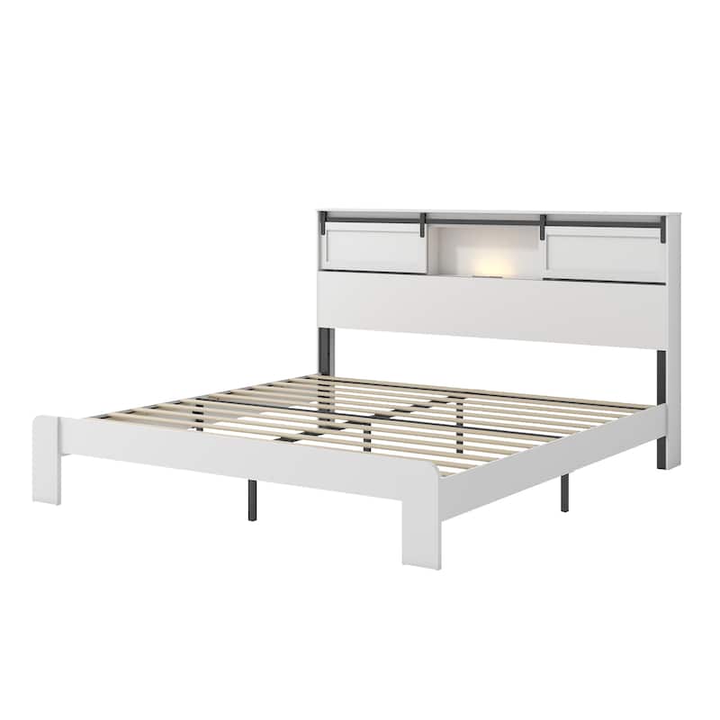 Queen Size Bed, Metal Bed Frame with Charging Station, No Need for Box Spring, Easy to Assemble