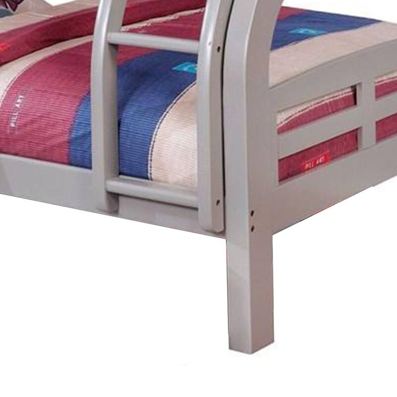 Tedy Twin over Full Bunk Bed with Curved Ladder, Guardrails, Gray