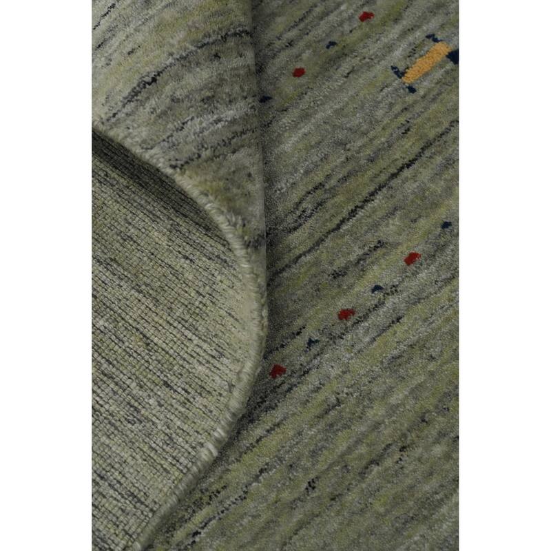 Green Wool Tribal Gabbeh Oriental Area Rug, Handmade Modern Carpet - 9' 10'' X 6' 6''
