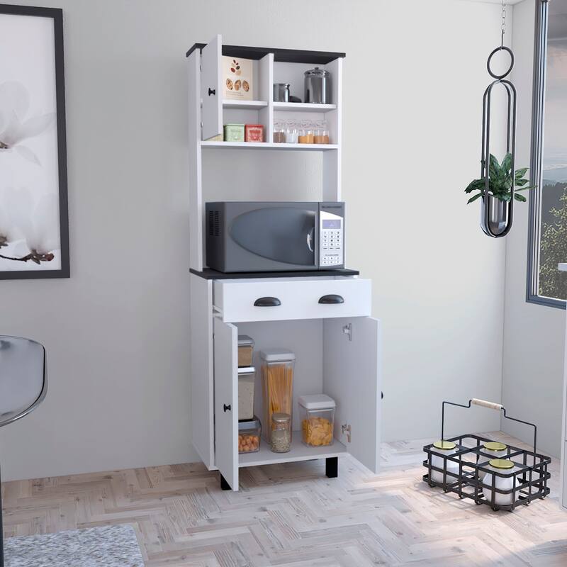 Kitchen Pantry with 2 Cabinets, 2 Open Shelves, and Drawer