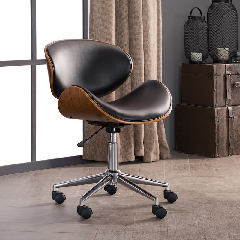Corvus Madonna Mid-century Modern Adjustable Curved Office Chair - Black - Walnut Finish