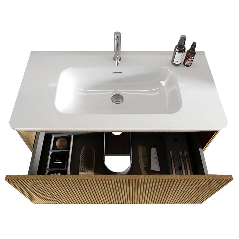 Floating Bathroom Vanity with Glossy White Integrated Ceramic Sink