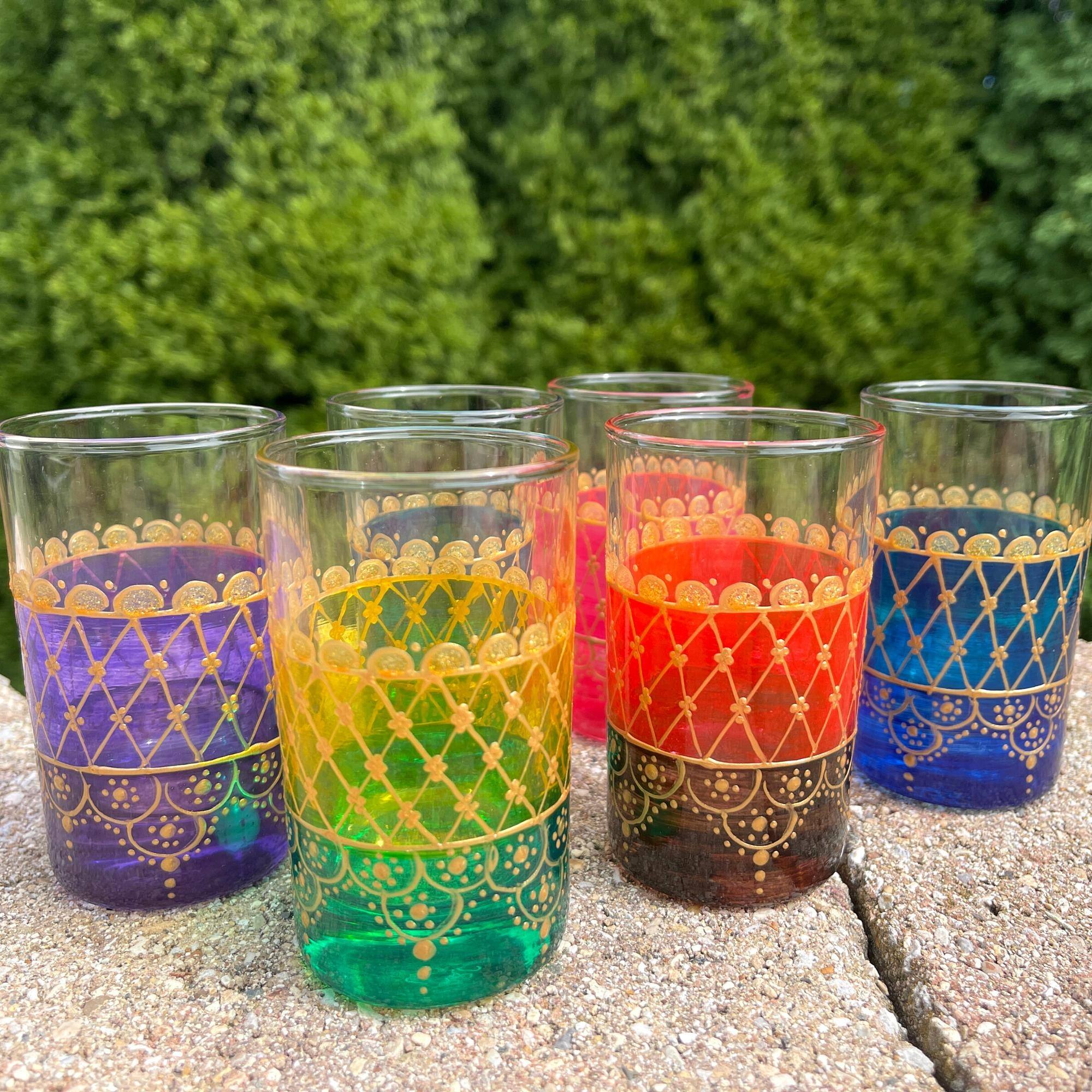 Hand Painted Tea Glasses Set Beautiful Crown 6 Glass Teacups Bed