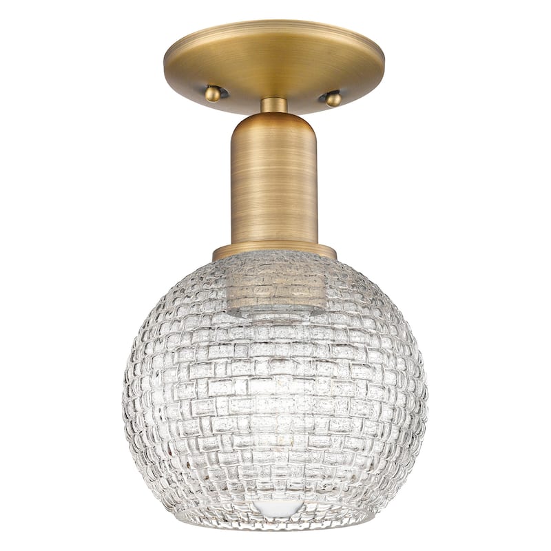 Innovations Lighting 716-1C-10-6 Athens Semi-Flush Athens 6" Wide - Brushed Brass / Clear Basketweave