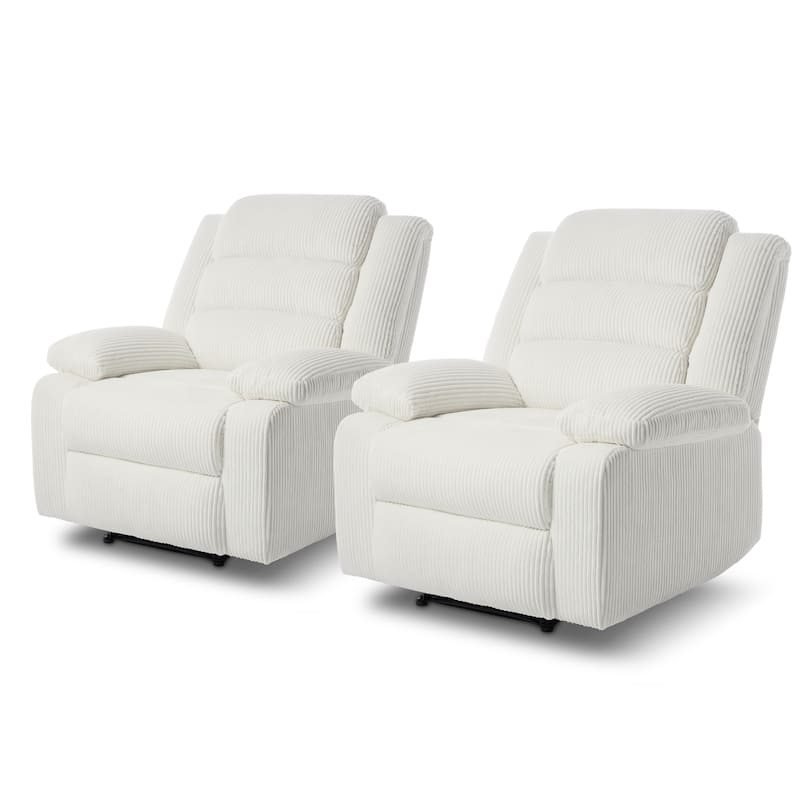 Overstuffed Cotton Corduroy Manual Pushback Recliner with Wide Armrest