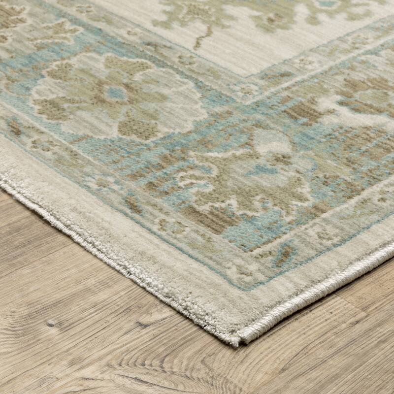 Meadow Traditional Oriental Beige/ Teal Area Rug