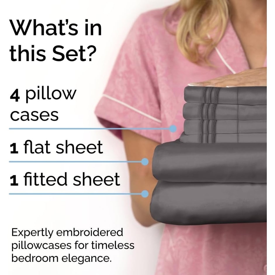 CGK Linens 6 Piece Solid Deep Pockets Microfiber, Easy-Fit Bed Sheet Set - Picture 30 of 396