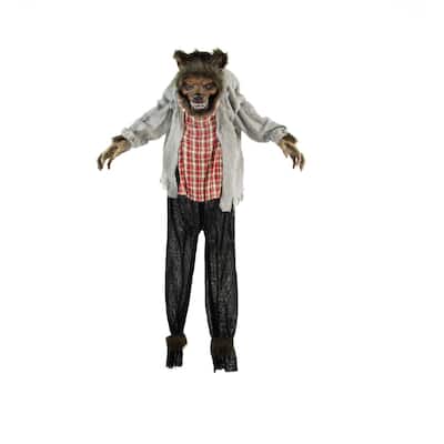 Haunted Hill Farm Life-Size Animatronic Werewolf, Indoor/Outdoor Halloween Decoration, Red Flashing Eyes, Poseable, Battery