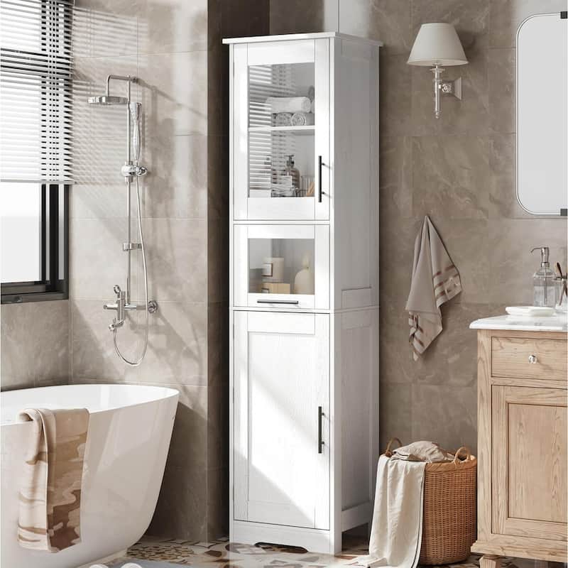 Tall Bathroom Cabinet, Linen Storage Cabinet with Doors and Adjustable Shelves and Drawer - Single door-White