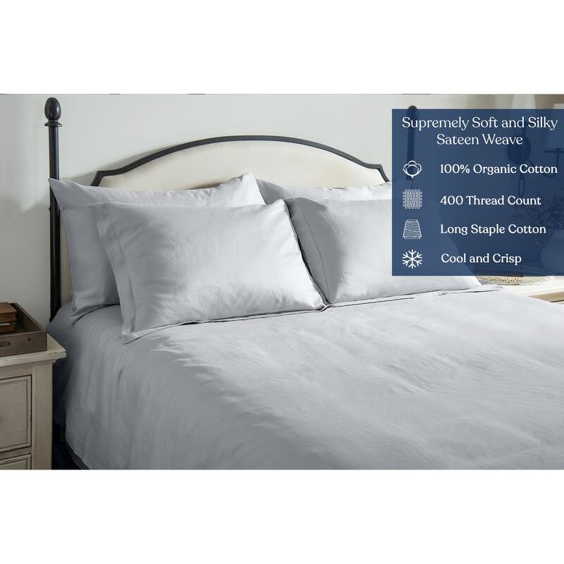 Delara GOTS Certified 100% Organic Cotton Sheet Sets, 400TC Long Staple Cotton, Ultra Soft, Moisture-Wicking,Smooth & Breathable