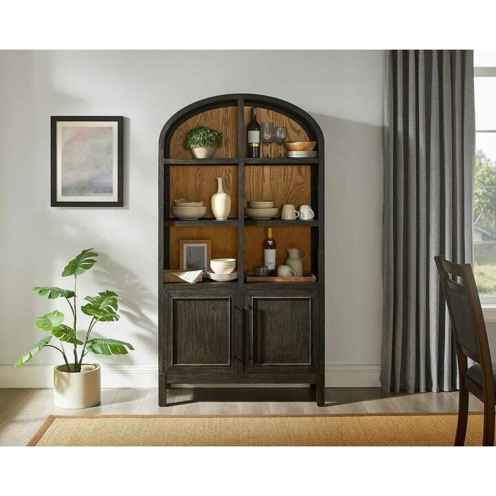 Modern Wood Arched Display Cabinet/Bookcase, Office Shelving, Storage Cabinet, Fully Assembled, Black - 40"w x 76"h x 17"d