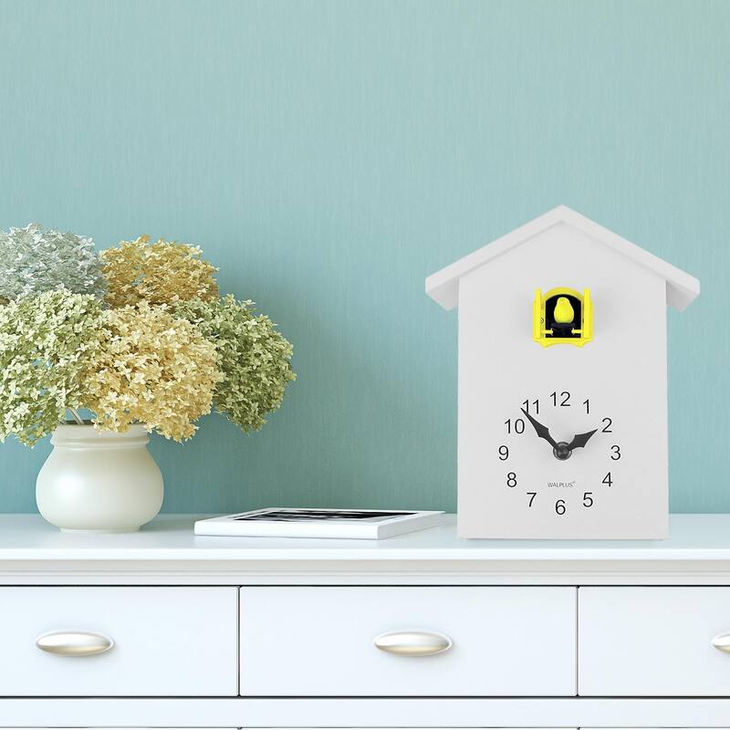 Walplus White Minimalist Cuckoo Clock Colorful Window 4 Changeable Birds
