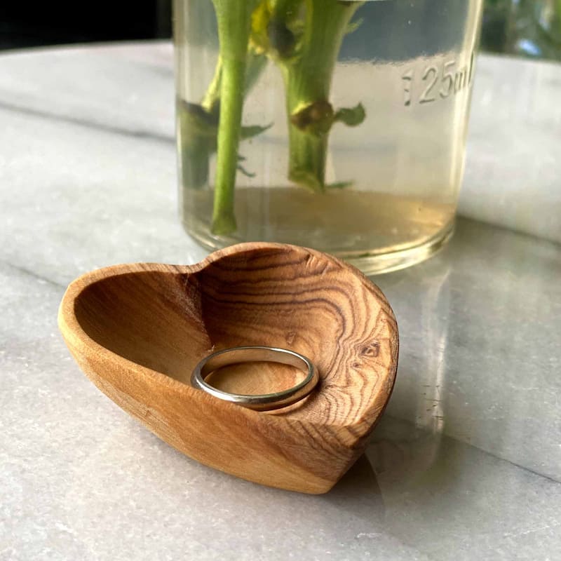 Petite Olive Wood Heart Trinket Bowls Set of 2