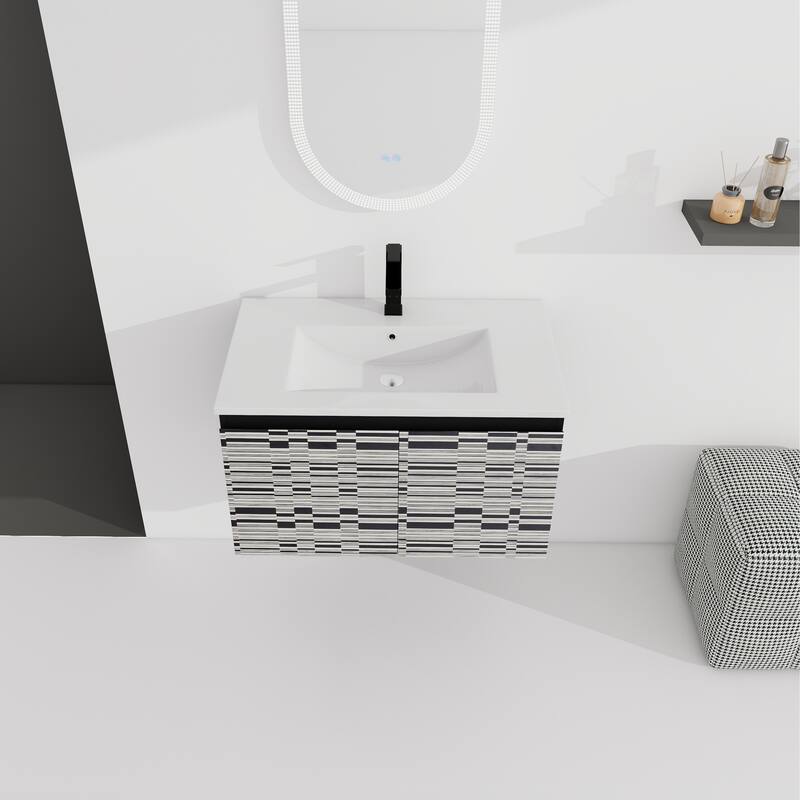 30" Floating Wall-Mounted Bathroom Vanity with Soft-Close Door Hinges, Ceramic Sink & Ample Storage
