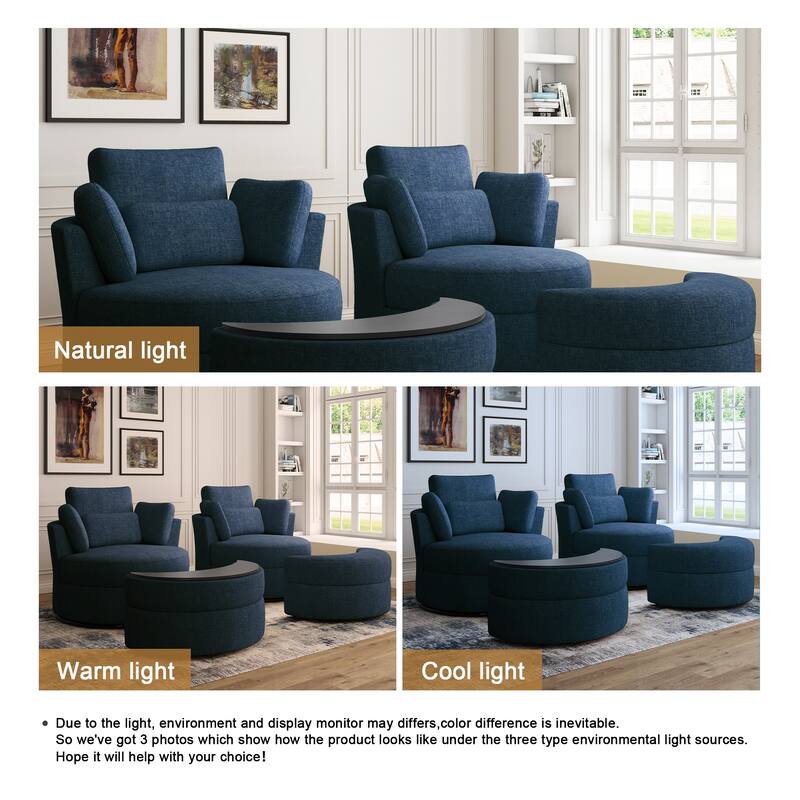 Upholstered Swivel Barrel Armchair with Storage Ottoman (Set of 2)