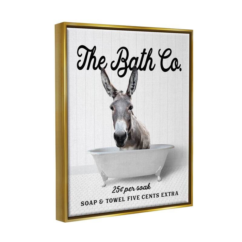 Stupell Vintage Bath Ad Donkey Framed Floater Canvas Wall Art Design by Lettered and Lined