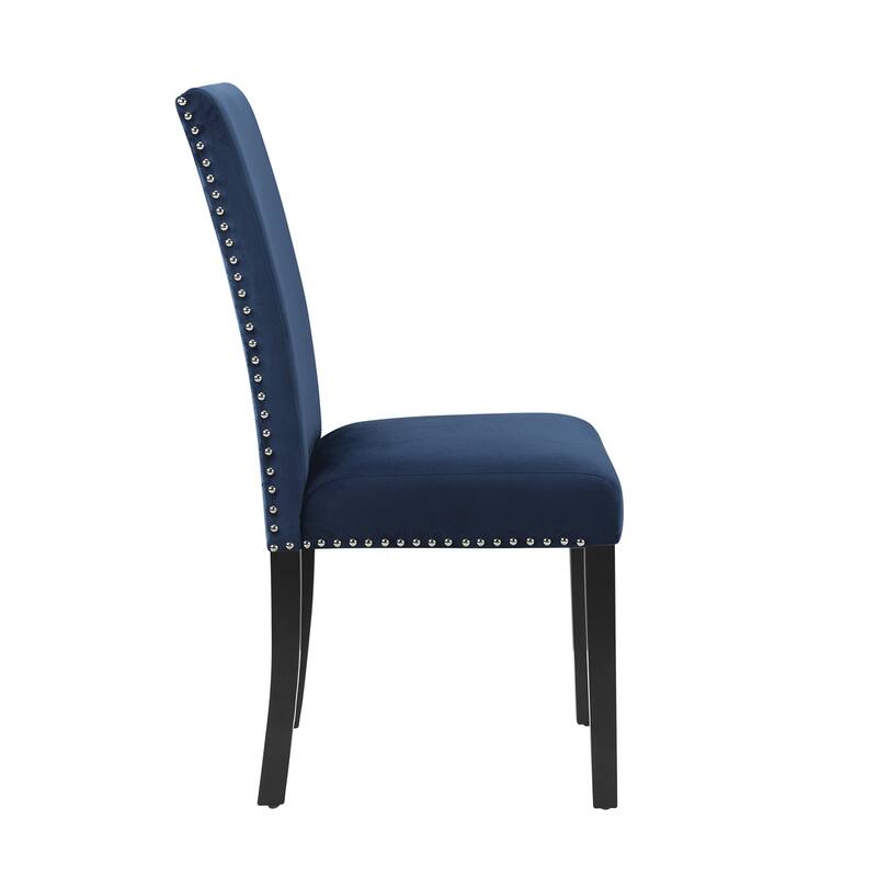 Contemporary Velvet Dining Chair with Nailhead Trim, Set of 2