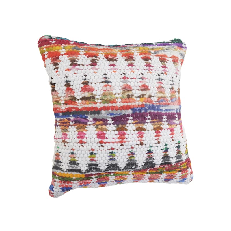 HomeRoots 20" X 20" White Red Green Blue Yellow And Orange 100% Cotton Geometric Zippered Pillow