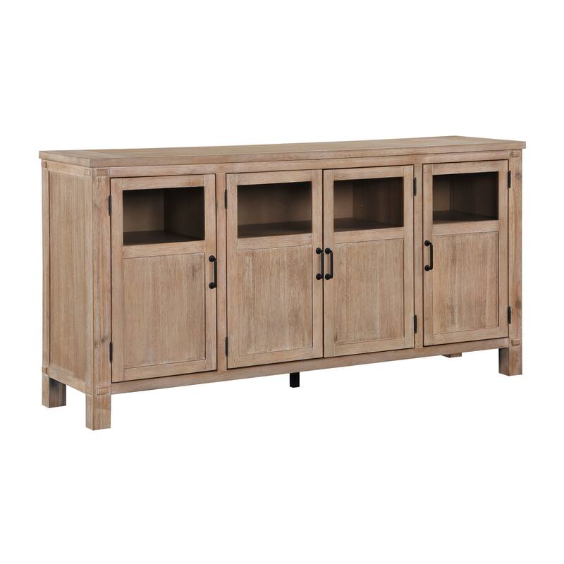 Deen 75 Inch Sideboard Buffet Server, 3 Cabinets, 4 Doors, Brown Wood
