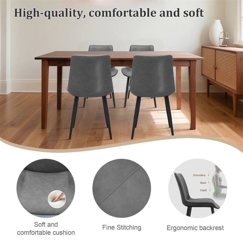 Set of 4 Modern Upholstered Grey PU Leather Dining Chairs