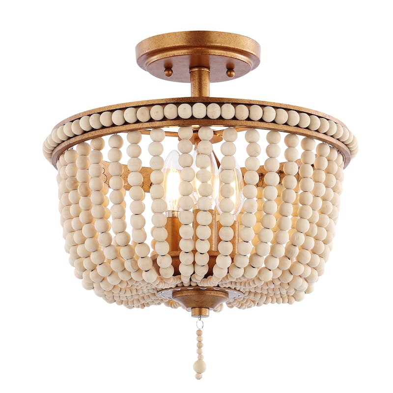 Georgian Wood Beaded/Metal LED Flush Mount, by JONATHAN Y