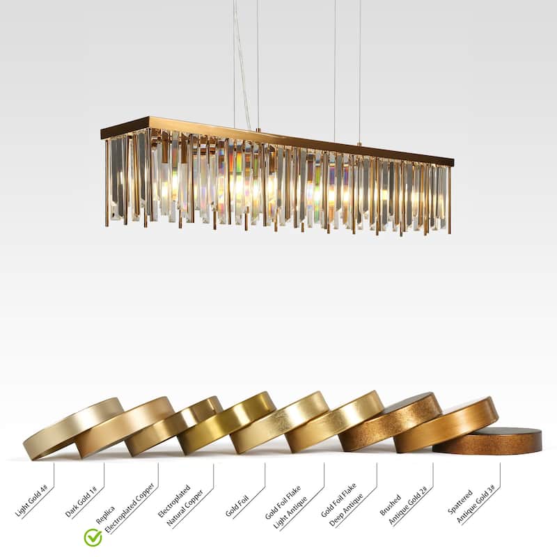 Modern Gold 7-Light Crystal Chandelier Rectangle Island Lights for Kitchen Island