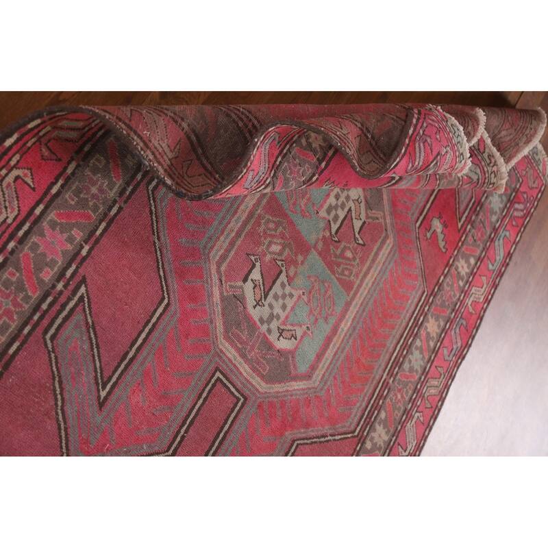 Hand Knotted Oriental 100% Wool Carpet Traditional Tribal Pink Meshkin Runner Rug - 9' 5'' X 3' 9''