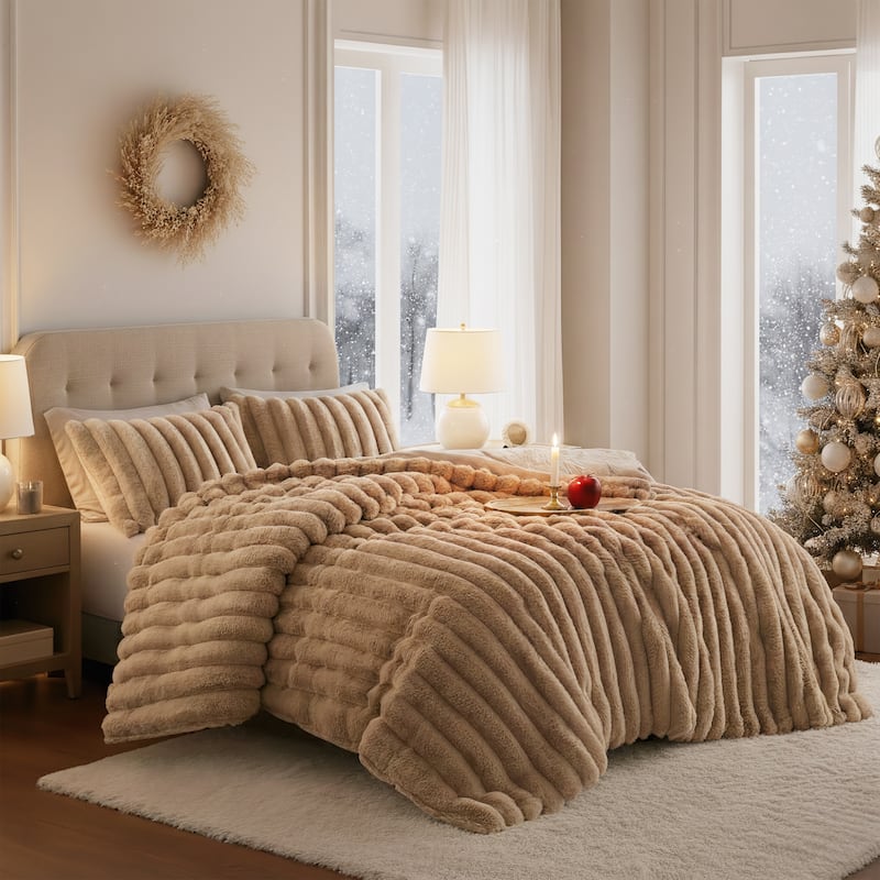 Madison Park Jasmine Ultrasoft Faux Fur Ribbed Comforter Set