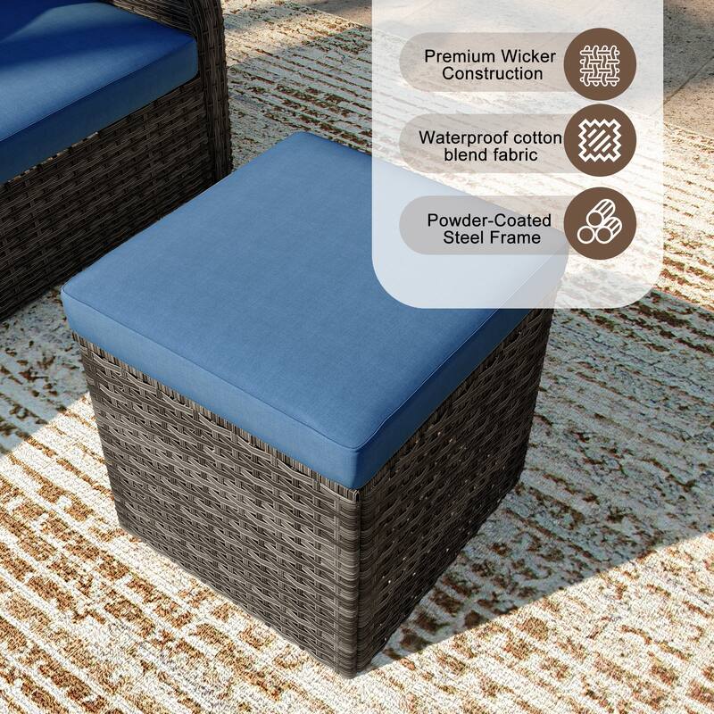 Outdoor Wicker Square Storage Ottoman with Plush Cushion