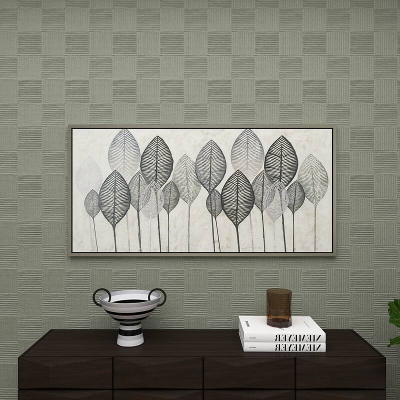 Canvas Leaf Framed Wall Art with Silver Accents and Gold Frame - Gold or White - CosmoLiving by Cosmopolitan