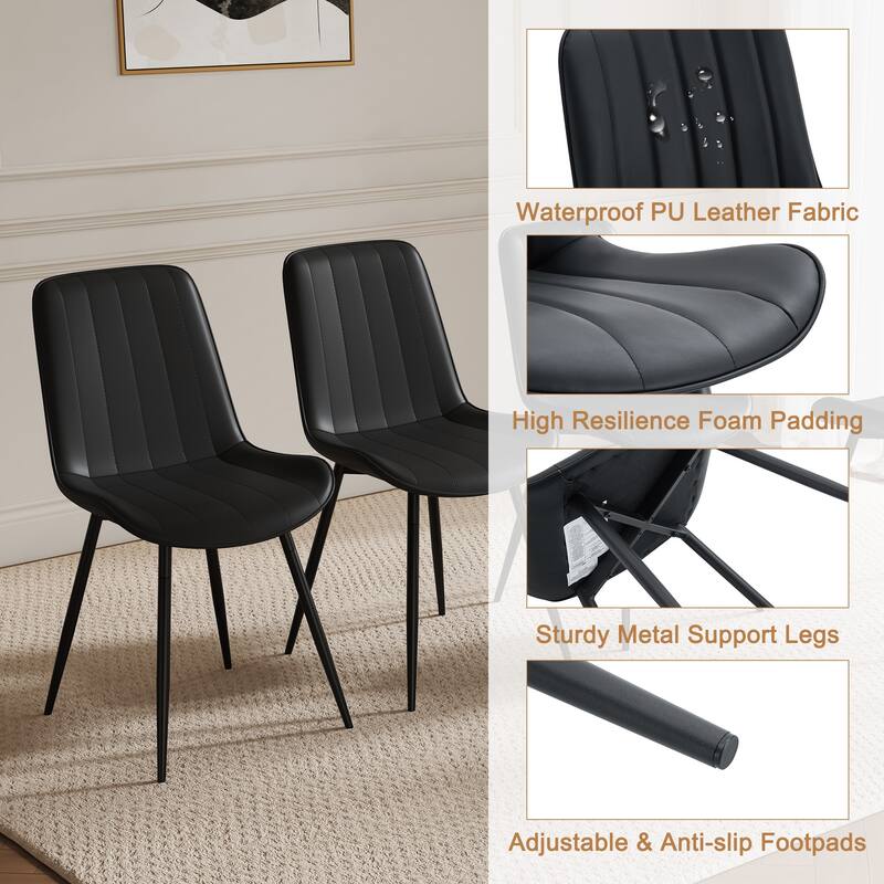 PU Leather Upholstered Solid Back Dining Chair Set of 4