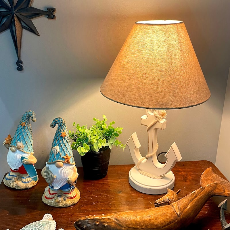 Coastal White Anchor Table Lamp 19" Nautical Beach Decor With Shade - 19 X 12 X 12 inches