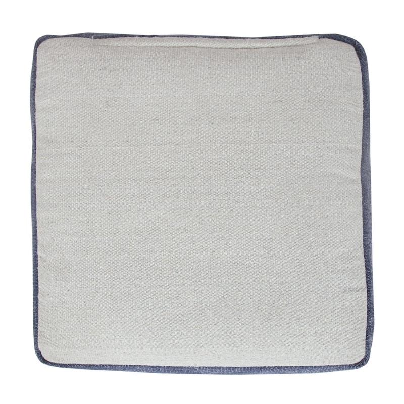 18" Navy and White Ornamental Motif Handcrafted Square Pouf Ottoman