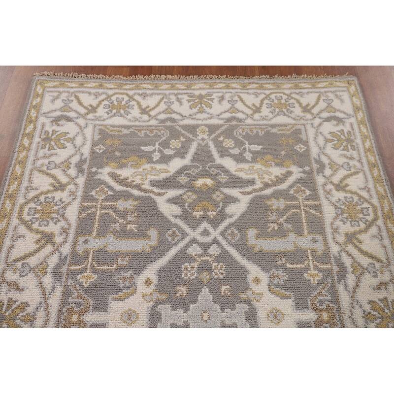 Transitional Green Oushak Oriental Area Rug Handmade Wool Carpet - 3'11"x 5'11"