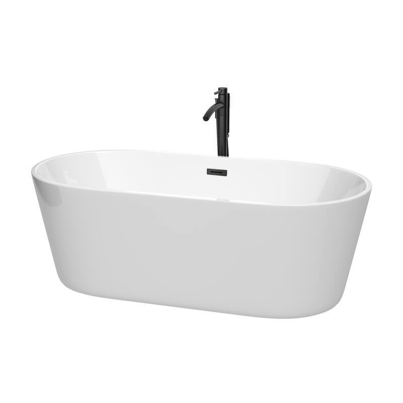 Wyndham Collection Carissa 67" Freestanding Acrylic Soaking Tub with - White / Matte Black Trim