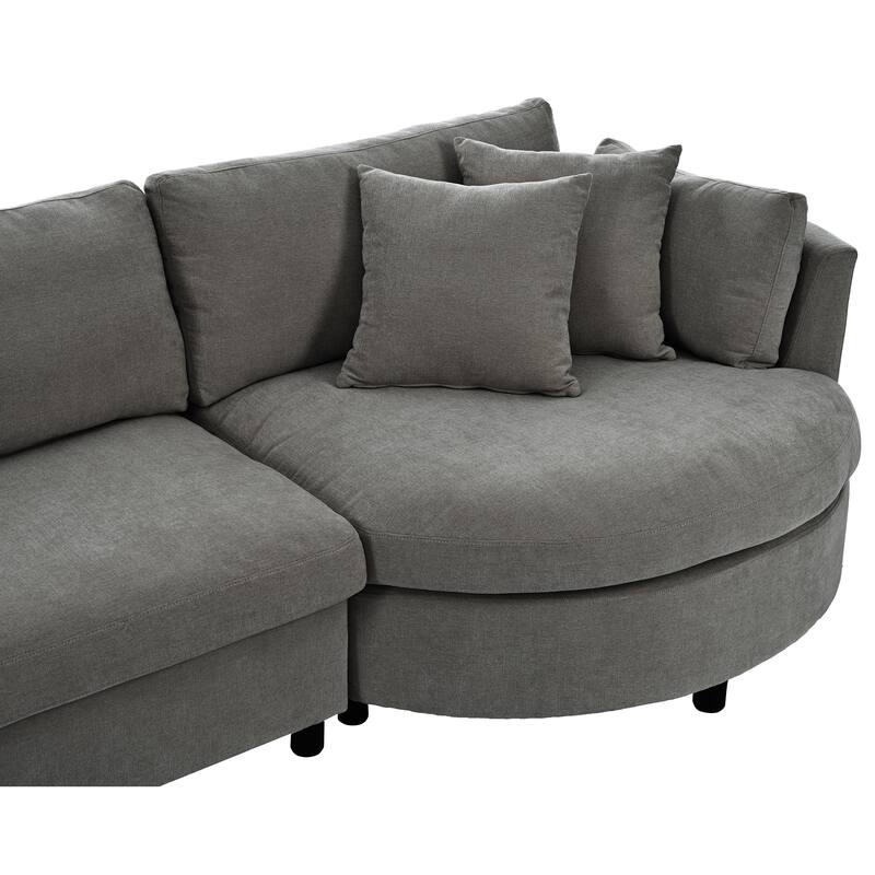 111.4" Polyester Sectional Sofa with Curved Design & Pillows