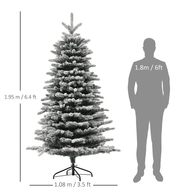 HOMCOM Pre-Lit Snow Flocked Mountain Pine Tree - LED Lights, Hinged Branches, Green