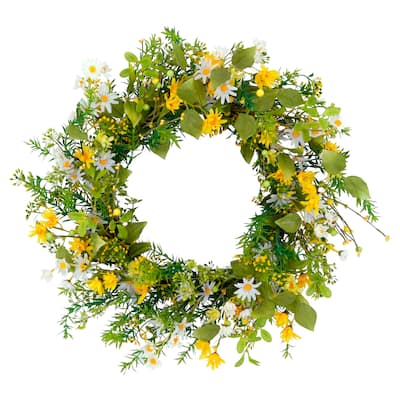 Puleo International 24" Artificial Daisy Floral Spring Door Wreath, Multicolor