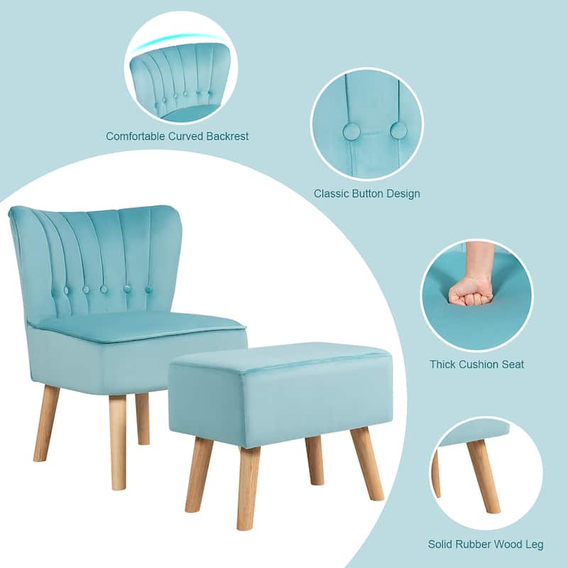 Costway Leisure Chair and Ottoman Thick Padded Button Tufted Sofa Set