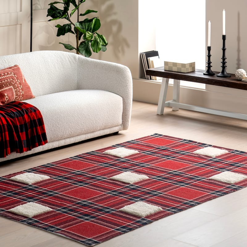Nuloom Leena High-Low Checkered Plaid Area Rug.