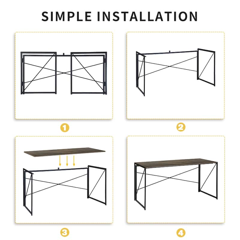 Homylin Folding Writing Desk with Metal Frame, Space-Saving Computer Table, No Assembly Required