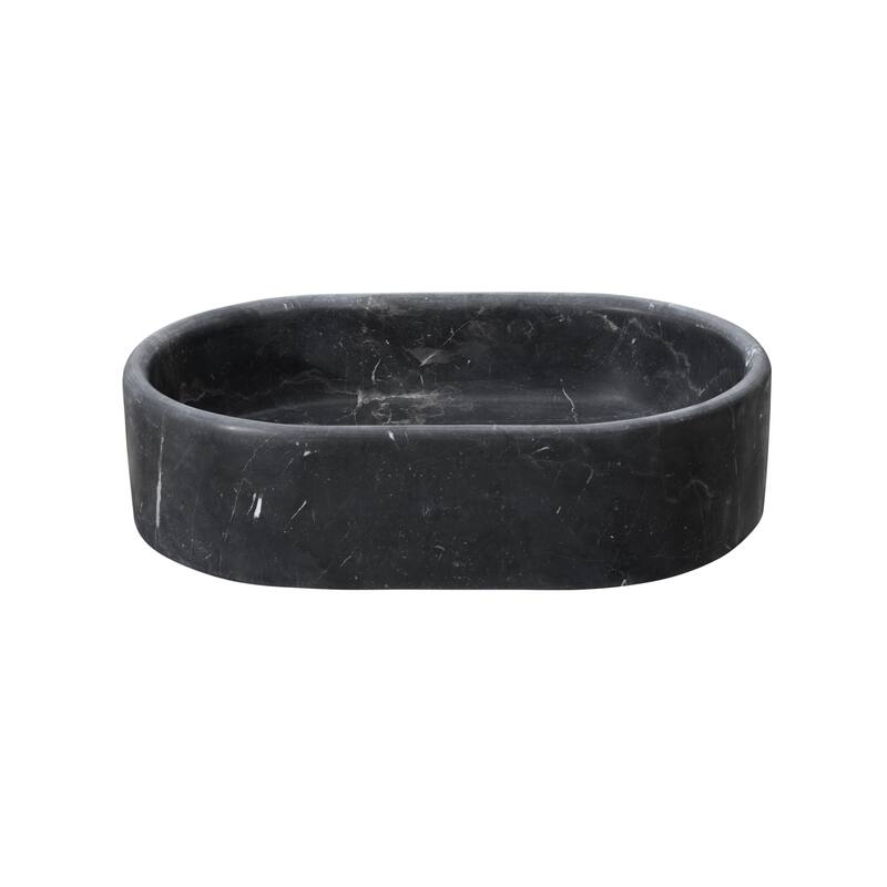 Roomfitters Marble Bathroom Vessel Sink, Natural Stone Countertop Wash Basin, Oval Matte Vanity Bowl, Dark Grey