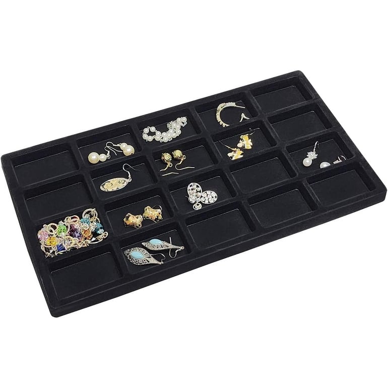 Natural Wood Glass Top Jewelry Display Case Accessories Storage Box with Metal Clasp & Removable 20 Compartments - S