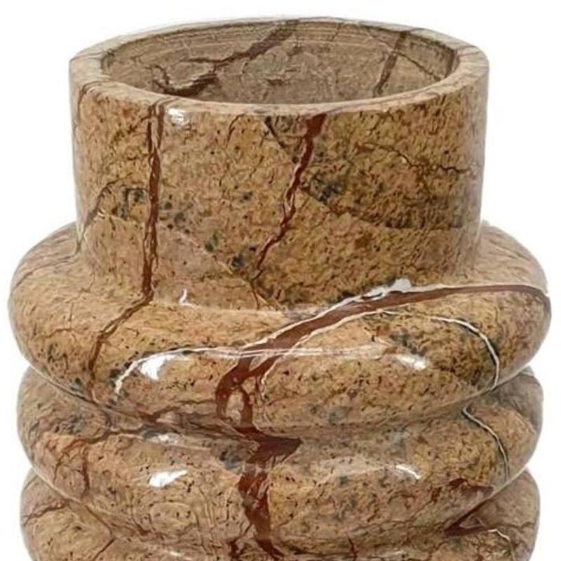 8" Brown Genuine Marble Ridged Table Vase - 4.10