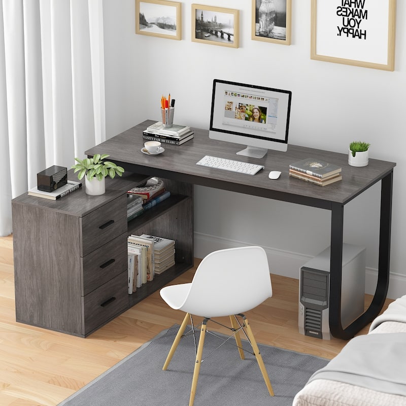 L-Shaped Computer Desk, 55.1"W Large Executive Office Desk