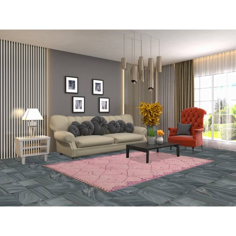 Pink Moroccan Oriental Area Rug Handmade Wool Carpet - 4'11"x 7'5"