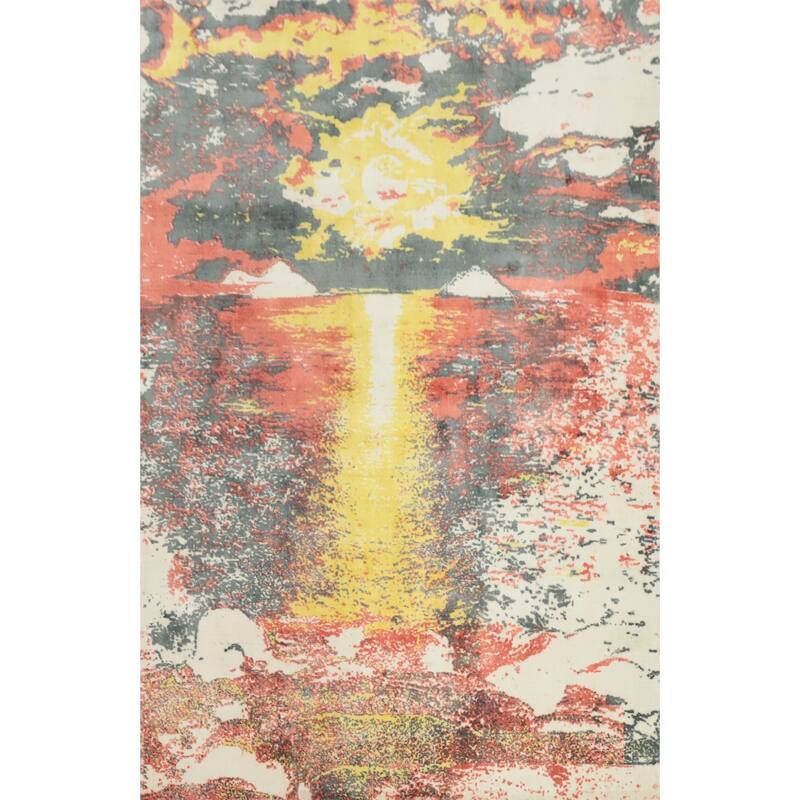 Hand Knotted Oriental Viscose Silk Carpet Modern Abstract Multi-Colored Abstract Area Rug - 7' 3'' X 5' 8''
