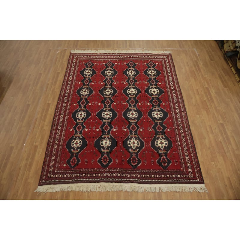 Hand Knotted Oriental 100% Wool Carpet Traditional Tribal Red Balouch Area Rug - 11' 3'' X 8' 6''