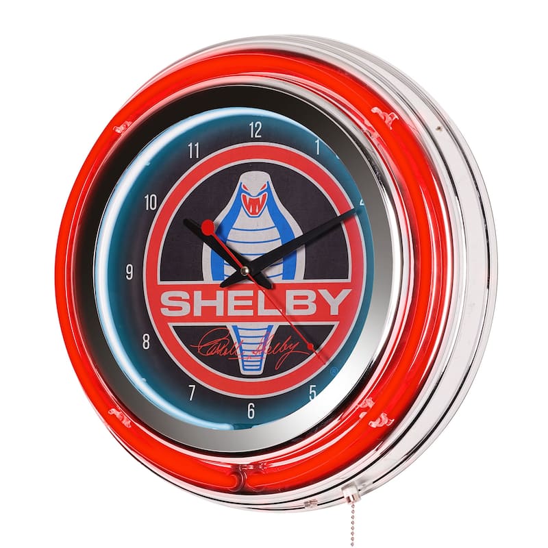 Shelby Retro Round Neon Wall Analog Clock with Pull Chain - 14.5" - 14.5" H x 14.5" L x 3.25" D